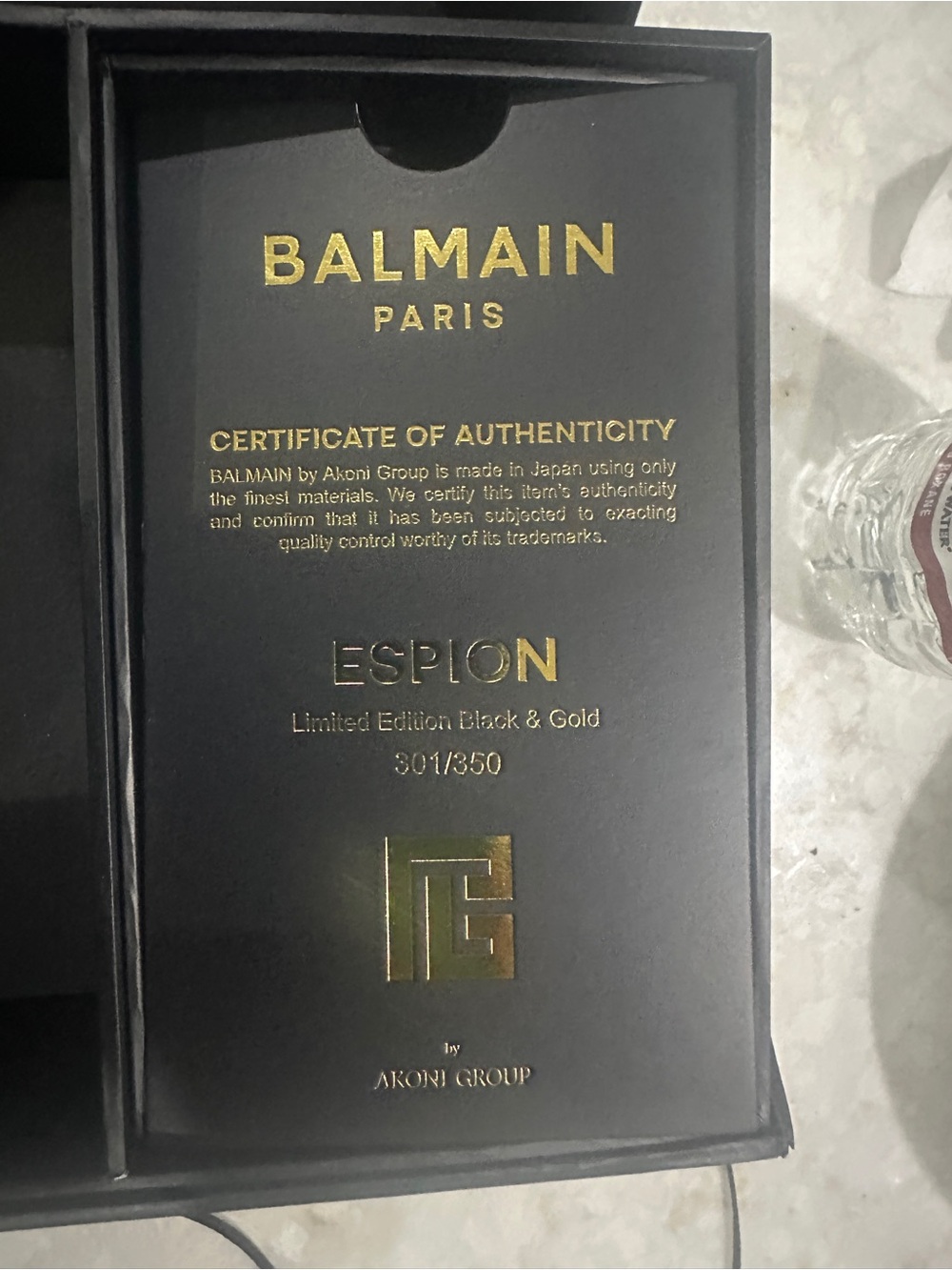 Balmain Black & Gold Certificate of Authenticity